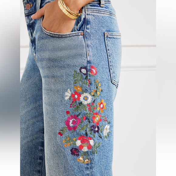 Talbots Denim - Talbots Embroidered Wide Straight Ankle Cuff Jeans